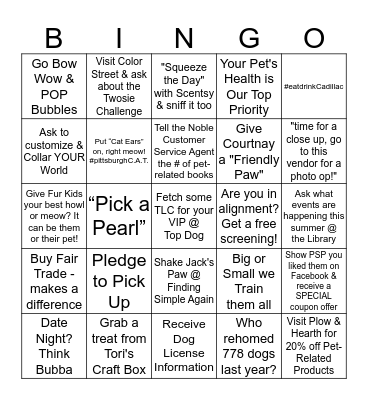 Pets on Parade Scavenger Hunt Bingo Card