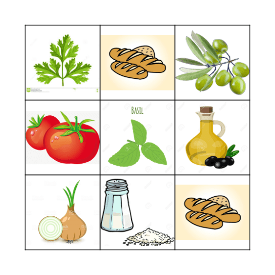 Bruschetta bingo Card