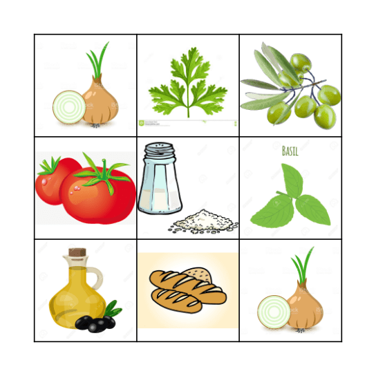 Bruschetta bingo Card