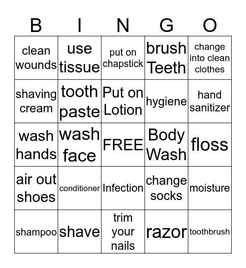 Hygiene  Bingo Card