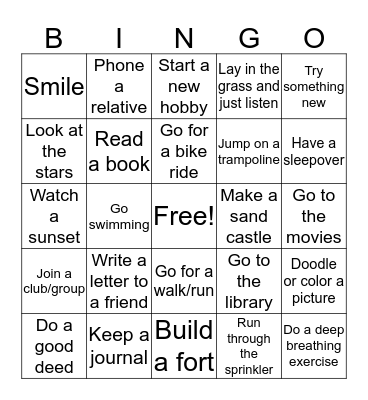 Summer Wellness Bingo!!! Bingo Card