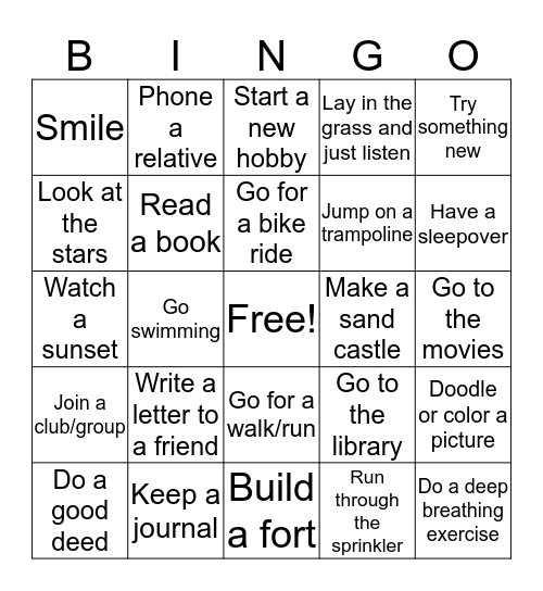 Summer Wellness Bingo!!! Bingo Card