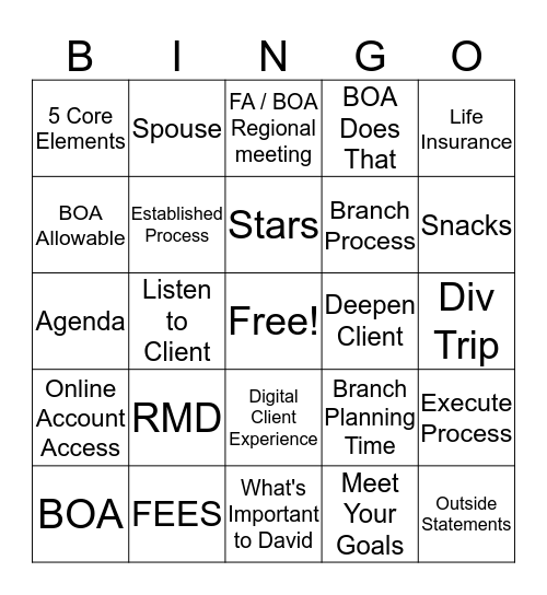 Listen for these words Bingo Card