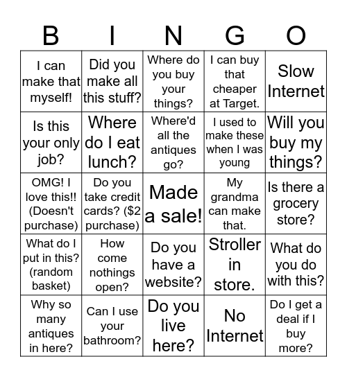 Small Shop Bingo - Lanesboro Edition Bingo Card