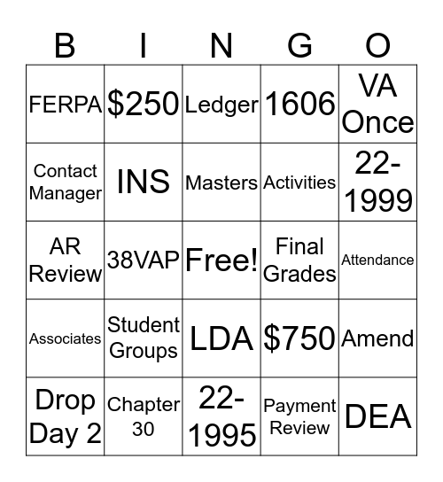 Military BINGO Card