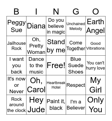 Music Bingo (1950s & 1960s ) Bingo Card