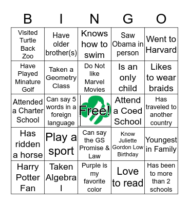 Troop #20676 Ladiettes Bingo Card