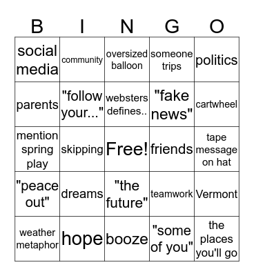 Graduation Bingo Card