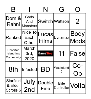 E3 Trivia Bingo Card