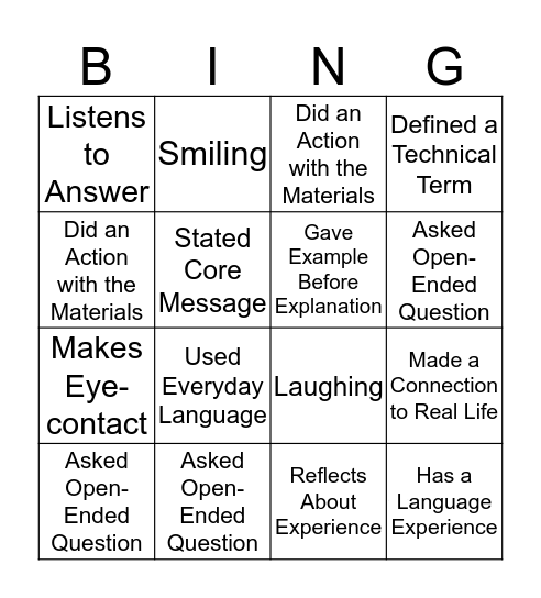 GOOD THINGS Bingo Card