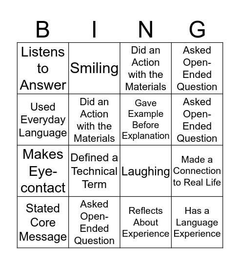 GOOD THINGS Bingo Card