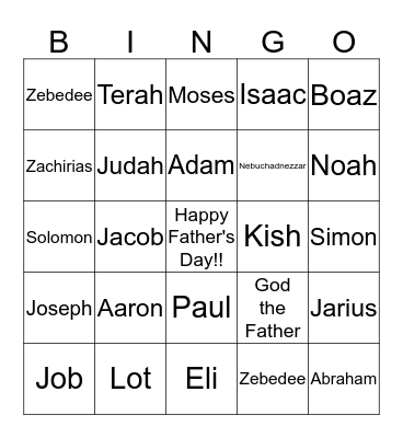 Famous Fathers in the Bible Bingo  Bingo Card