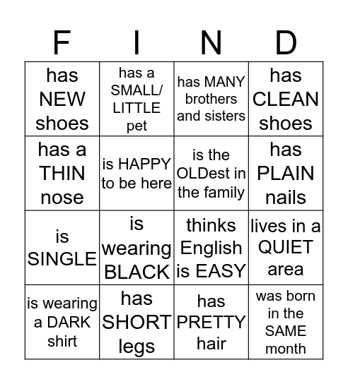 Find Someone Bingo Card