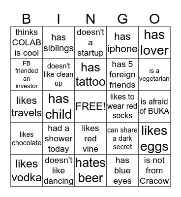 OPEN EVENING PARTY with COLAB Bingo Card