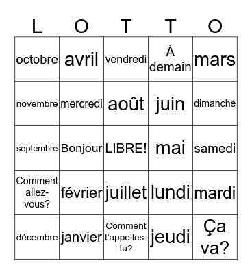 Révision-French I Bingo Card