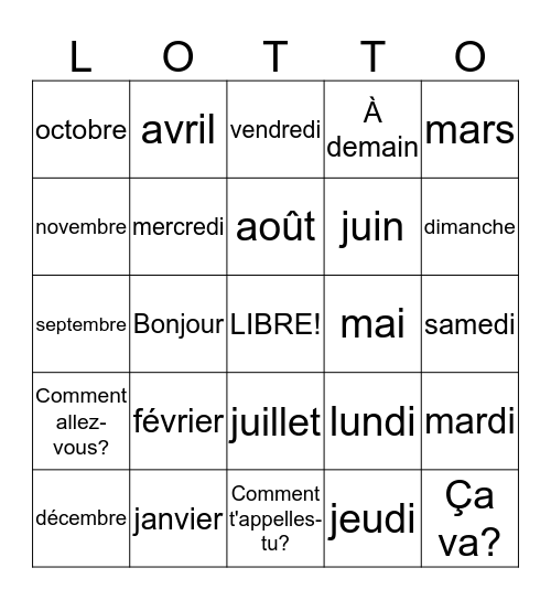 Révision-French I Bingo Card