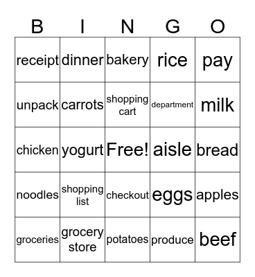grocery store Bingo Card