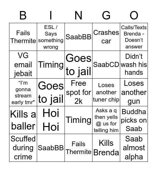 Yung Al Moon Synonym Daddy Chavez Saab Saab Bingo Card