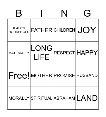 BIBLE BINGO 1 Bingo Card
