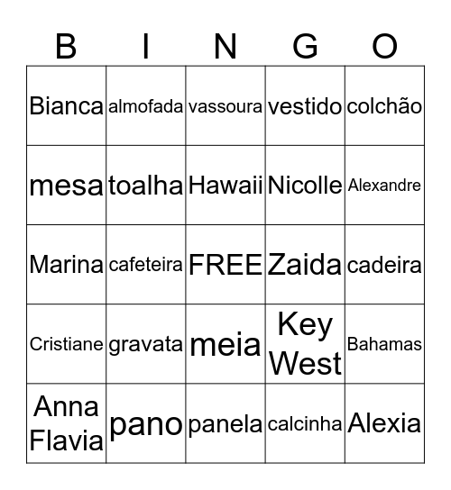 Bingo da Nicolle Bingo Card