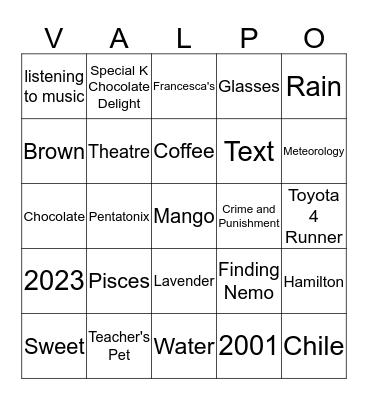 Jackie's Graduation Party Bingo Card