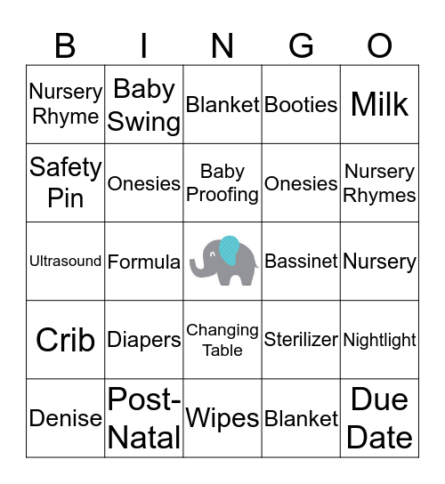 Christine's Baby Shower  Bingo Card