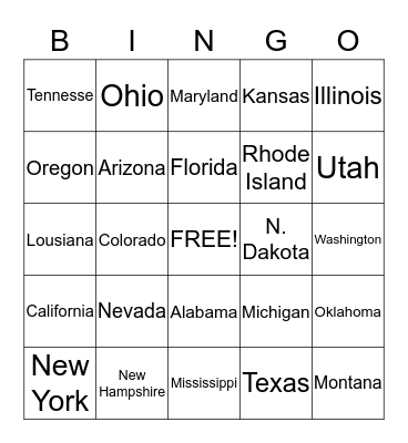 THE UNITED STATES Bingo Card