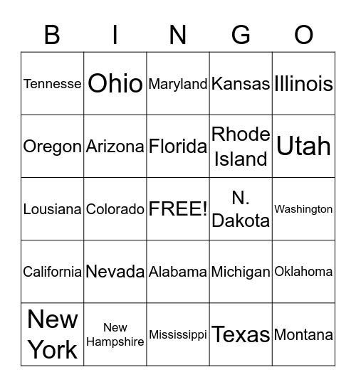 THE UNITED STATES Bingo Card