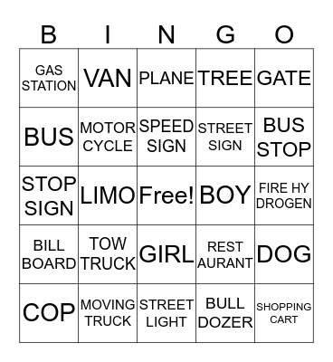 ROAD BINGO Card