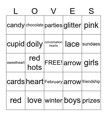 Valentine Words You Love! Bingo Card