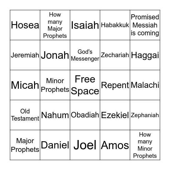 Major/Minor Prophets Bingo Card