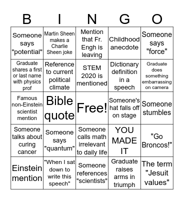 Physics Grad Bingo Card