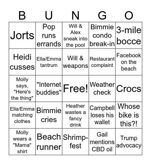 Kiawah Bungo Bingo Card