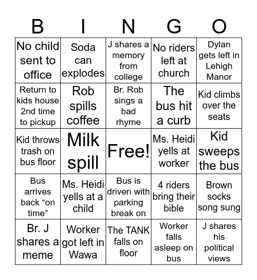 Bus 3 bingo  Bingo Card