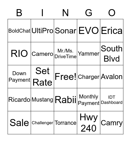 Saturday Bingo! Bingo Card