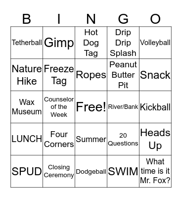 INDIAN VALLEY YMCA Bingo Card