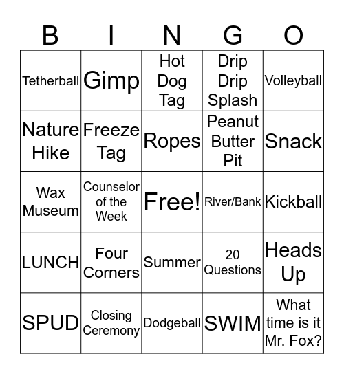 INDIAN VALLEY YMCA Bingo Card