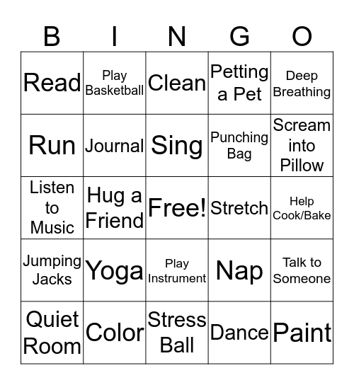 Coping Skills Bingo Card