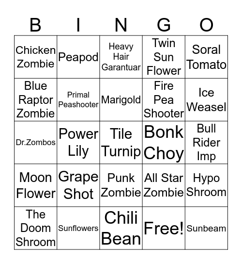 Plants vs Zombies Bingo  Bingo Card