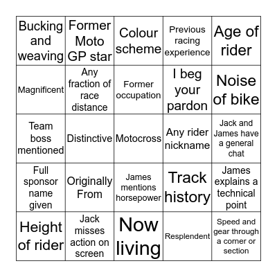 Brands Hatch Indy Bingo Card