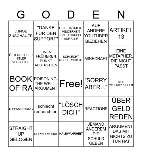 Firegoden Video Bingo Card