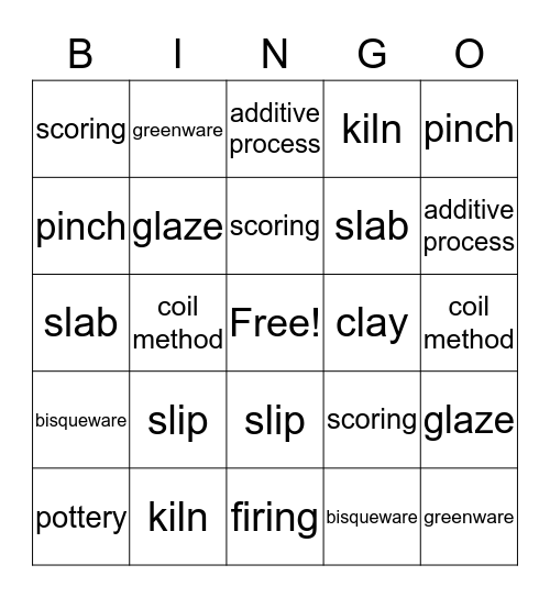 "I Love to Create With Clay" Bingo Card