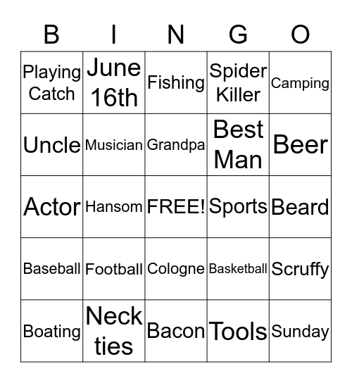 Fathers Day Bingo Card