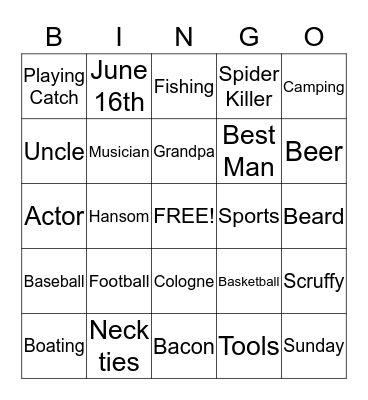Fathers Day Bingo Card