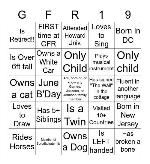GFR 2019 Bingo Card