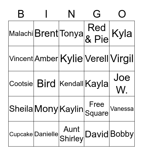 Family Bingo Card