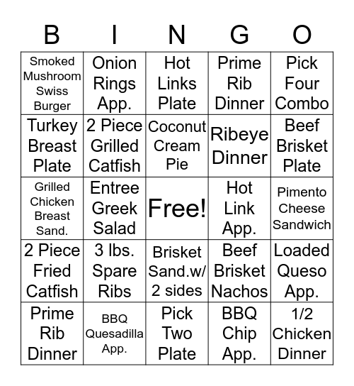 Servers Bingo Card