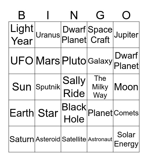Space Explorers Bingo Card