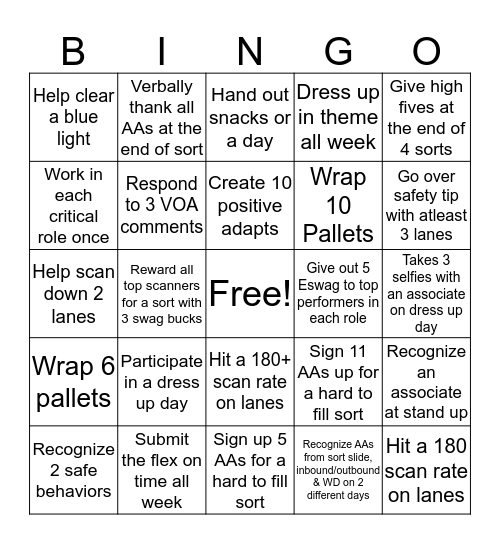 Manager Bingo Card