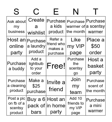 Scentsy Bingo!  Bingo Card